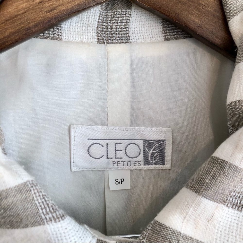 Cleo Petites Vintage Linen Blend Stripe Jacket Tan Cream Button Front Size Small - Picture 8 of 16